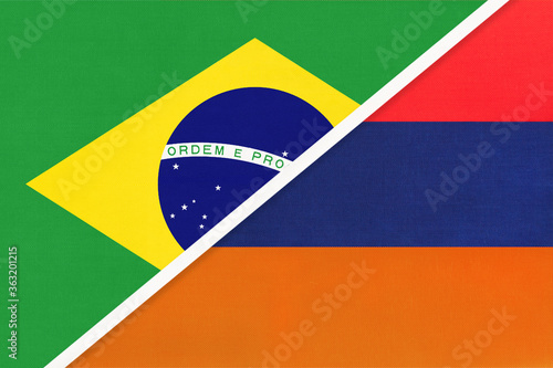 Brazil and Armenia  symbol of national flags from textile. Championship between two countries.