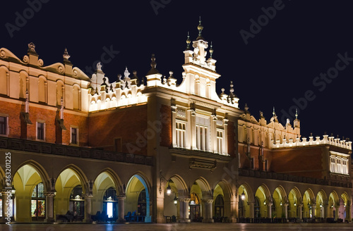 Krakow Cloth Hall illuminated at night