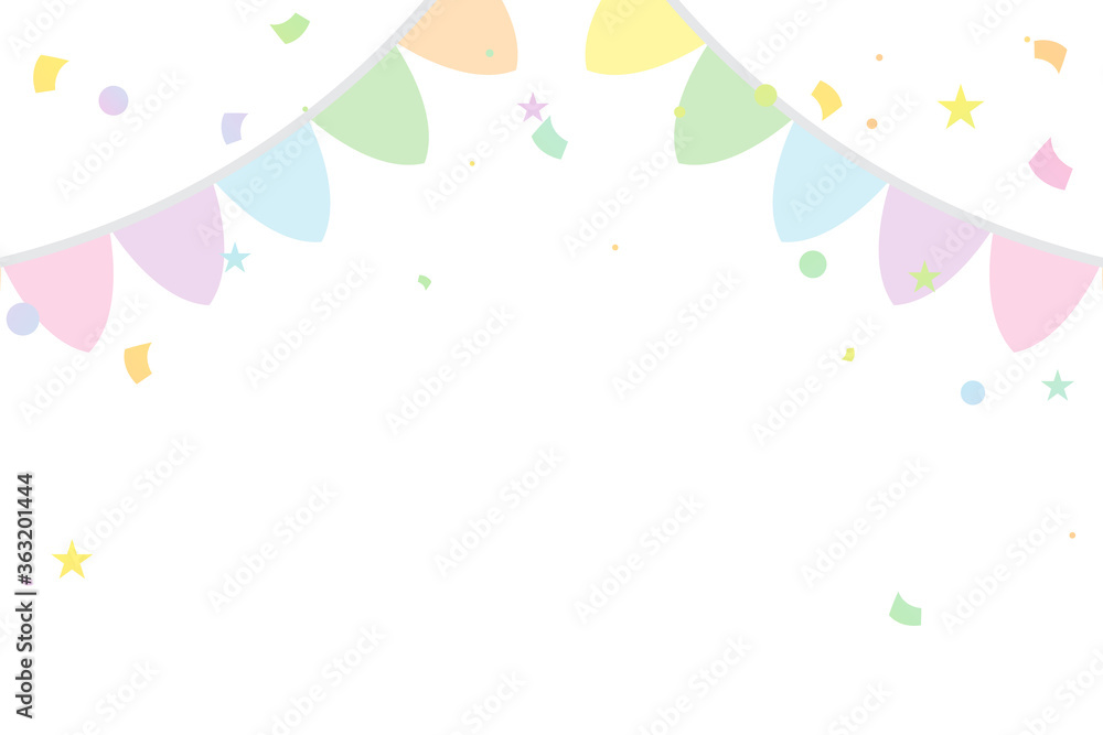 Pastel Colorful Party Flags And Confetti On White Background. Celebration & Party. Surprise Banner. festa junina brazil. Vector Illustration