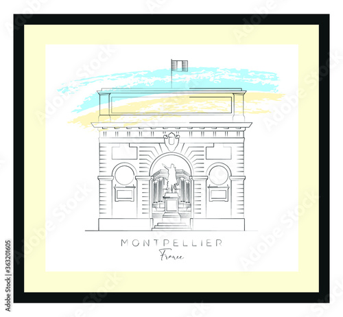 Montpellier poster vector illustration and typography design, triumphal arch, France