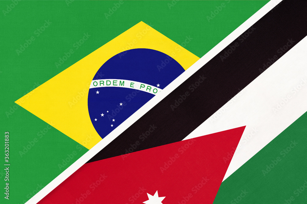 Fototapeta premium Brazil and Jordan, symbol of national flags from textile. Championship between two countries.