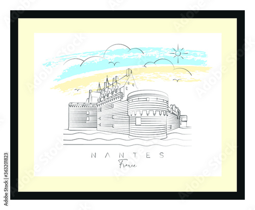 Nantes urban poster, vector illustration and typography design, castle of the dukes of brittany or chateau des ducs de bretagne, France