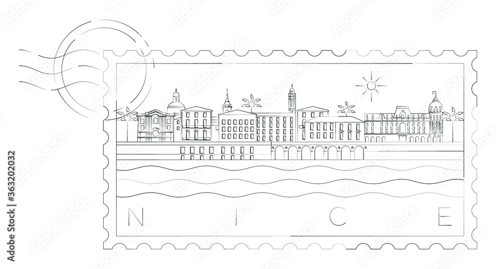 Nice skyline stamp, vector illustration and typography design, France