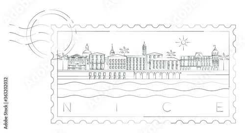 Nice skyline stamp, vector illustration and typography design, France