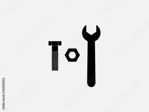 Wrench, nuts, bolts icon. Vector illustration, flat design.