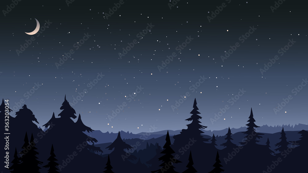 Fototapeta premium Forest under the starry sky. Beautiful nature scenery.