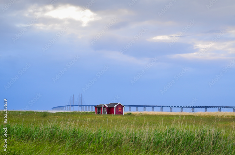 Fototapeta premium Öresundsbridge seen from Malmö, Sweden. Inaugurated year 200 the bridge connects Denmark with Sweden