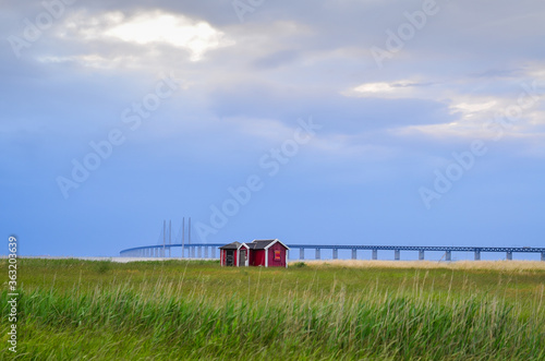 Öresundsbridge seen from Malmö, Sweden. Inaugurated year 200 the bridge connects Denmark with Sweden