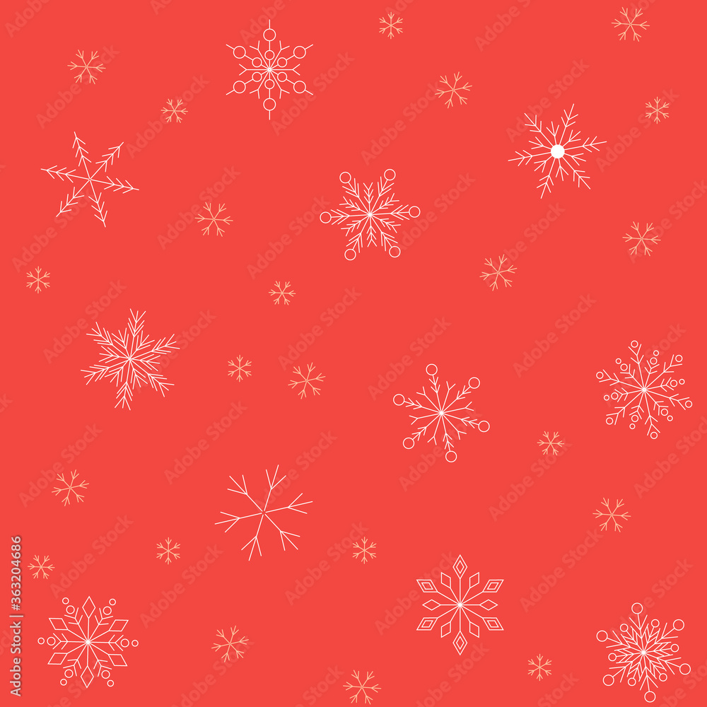Seamless snowflakes pattern on red. Winter design. Vector.
Seamless snowflakes pattern on red. Winter design. Vector.