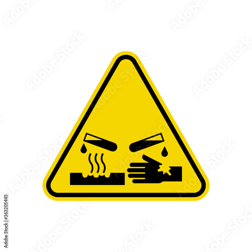 Corrosive Substance Sign. Yellow Triangle Warning Symbol Simple, Flat, Vector, Icon You Can Use Your Website Design, Mobile App Or Industrial Design. Vector Illustration