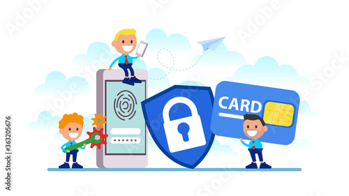 Secure account login flat vector illustration. Data protection concept. Credit card check and software access data as confidential. 