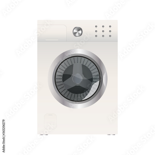 White washing machine isolated on a white background. Realistic vector washing machine.