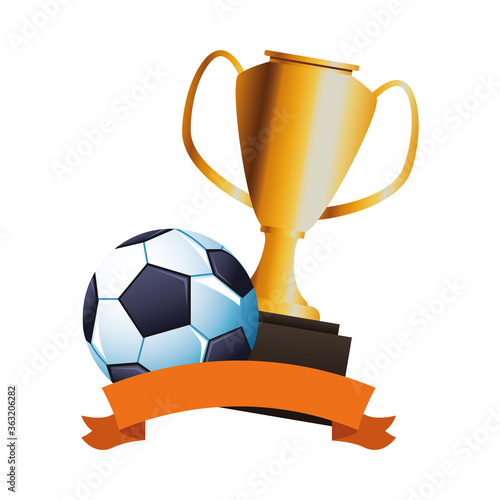soccer balloon with trophy cup sport championship