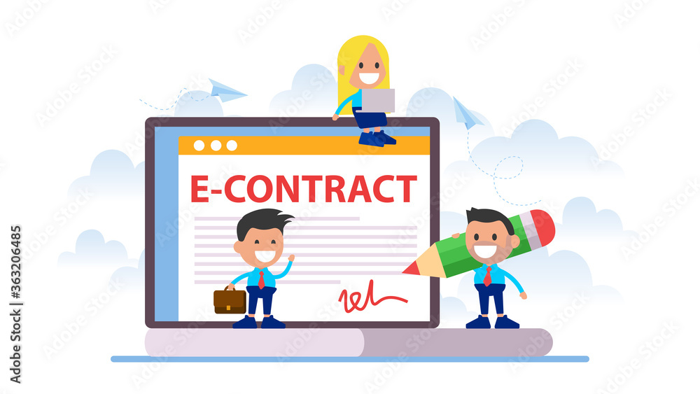 Businessman signing online contract with laptop.
Businessman signing online contract with laptop.