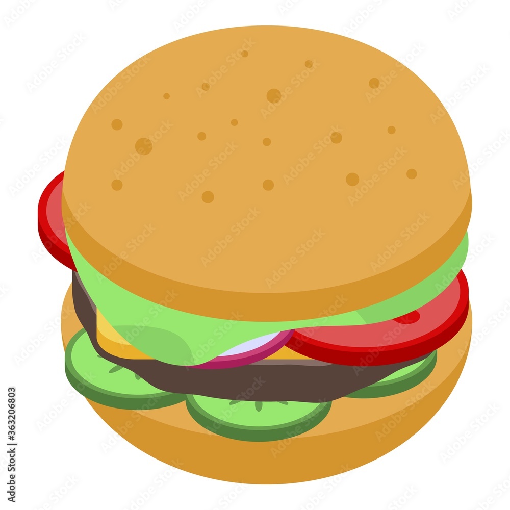 American burger icon. Isometric of american burger vector icon for web design isolated on white background American burger icon. Isometric of american burger vector icon for web design isolated on white background
