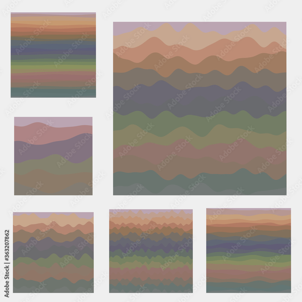 Abstract waves background collection. Curves in dark colors. Artistic vector illustration.