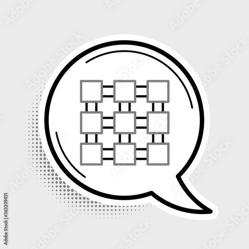 Line Blockchain technology icon isolated on grey background. Cryptocurrency data. Abstract geometric block chain network technology business. Colorful outline concept. Vector.
