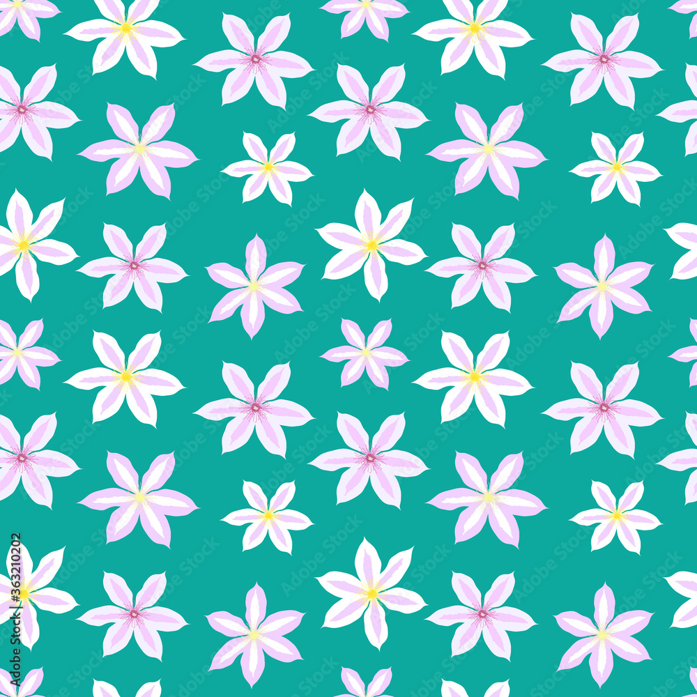 Beautiful clematis flower seamless pattern background. Vector Illustration Beautiful clematis flower seamless pattern background. Vector Illustration