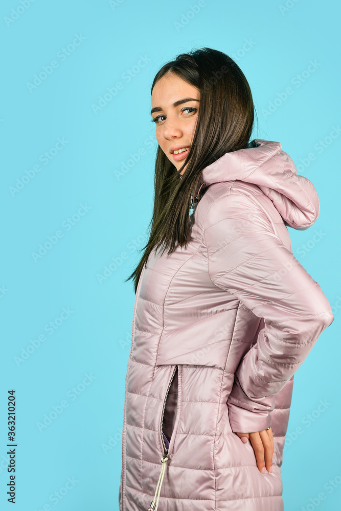 cool hipster girl with hood. sexy spring brunette girl. Fashion brunette model in nice clothes. Wearing jacket or coat. Fashion studio portrait of sportive girl. smart casual outfit cool hipster girl with hood. sexy spring brunette girl. Fashion brunette model in nice clothes. Wearing jacket or coat. Fashion studio portrait of sportive girl. smart casual outfit