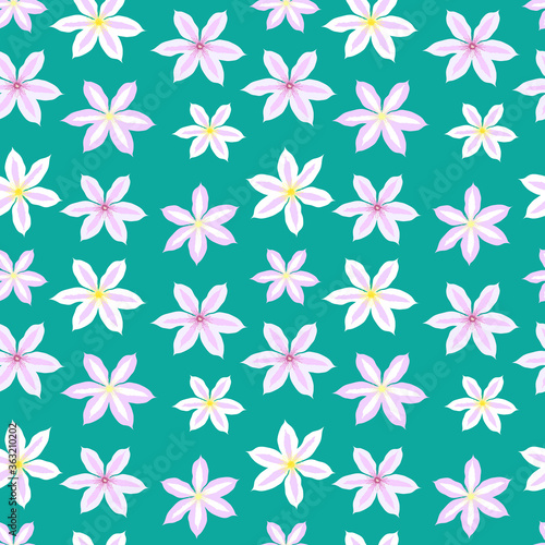 Beautiful clematis flower seamless pattern background. Vector Illustration