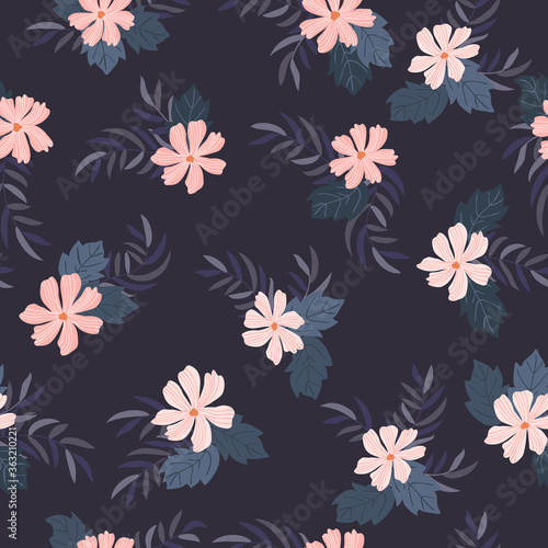 Vintage folk floral background. Seamless vector pattern for design and fashion prints. Plant pattern with small ditsy flowers. Country style. Use for for textile, wallpaper, covers.
