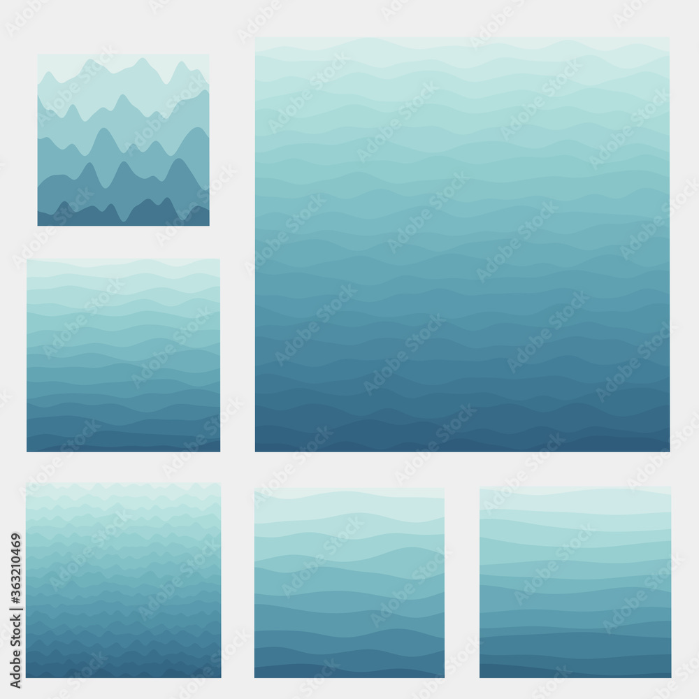 Abstract waves background collection. Curves in teal colors. Awesome vector illustration.