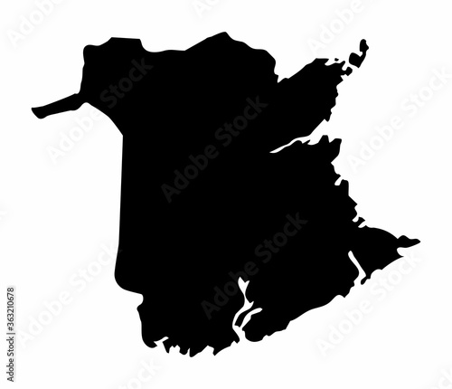 The New Brunswick province dark silhouette map isolated on white background, Canada