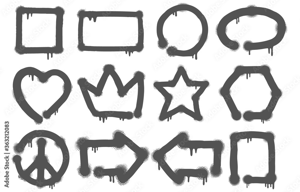 Fototapeta Set of graffiti doodles and sketches with a variety of icons in a grey paint texture on white for design elements, vector illustration