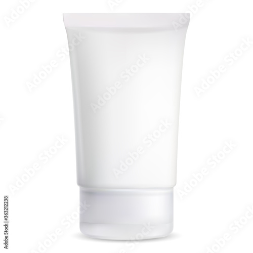 Cosmetic tube mockup. White plastic packaging for cosmetic cream or gel. tooth paste or ointment product template mockup, stand design. Isolated soft pack for shampoo, hand creme