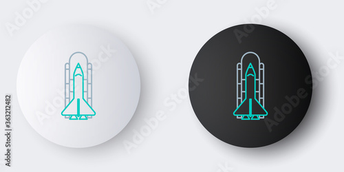 Line Space shuttle and rockets icon isolated on grey background. Colorful outline concept. Vector.