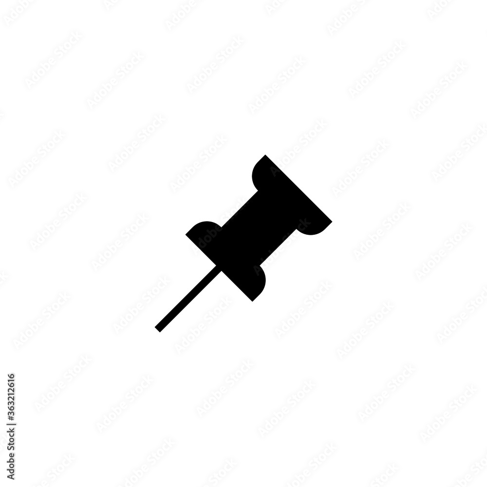 Push pin icon vector in black flat glyph, filled style isolated on white background Push pin icon vector in black flat glyph, filled style isolated on white background