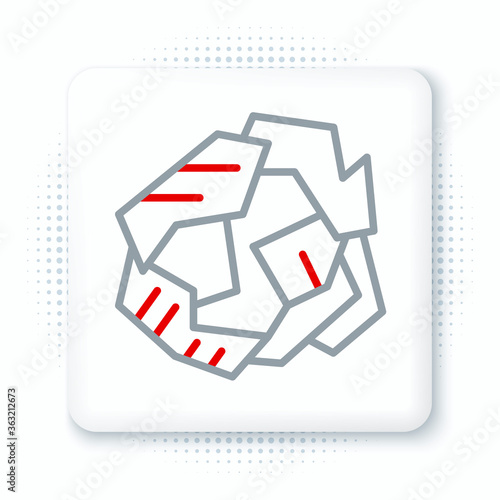 Line Crumpled paper ball icon isolated on white background. Colorful outline concept. Vector.