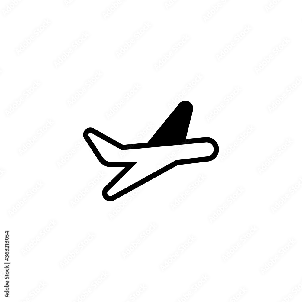 Plane flying vector icon in black flat glyph, filled style isolated on white background Plane flying vector icon in black flat glyph, filled style isolated on white background