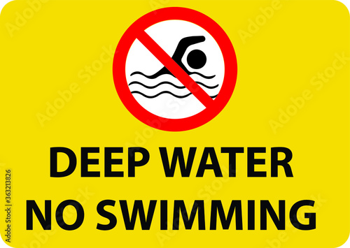 NO SWIMMING ALLOWED DO NOT SWIM BANNED PROHIBITED DEEP WATER FLASH FLOODS RISK NOTICE WARNING SIGN VECTOR ILLUSTRATION EPS