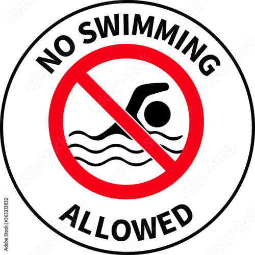 NO SWIMMING ALLOWED DO NOT SWIM BANNED PROHIBITED DEEP WATER FLASH FLOODS RISK NOTICE WARNING SIGN VECTOR ILLUSTRATION EPS
