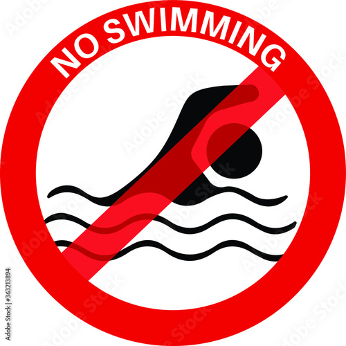 NO SWIMMING ALLOWED DO NOT SWIM BANNED PROHIBITED DEEP WATER FLASH FLOODS RISK NOTICE WARNING SIGN VECTOR ILLUSTRATION EPS