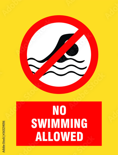 NO SWIMMING ALLOWED DO NOT SWIM BANNED PROHIBITED DEEP WATER FLASH FLOODS RISK NOTICE WARNING SIGN VECTOR ILLUSTRATION EPS