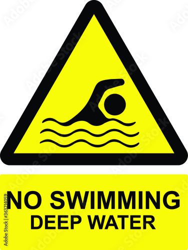 NO SWIMMING ALLOWED DO NOT SWIM BANNED PROHIBITED DEEP WATER FLASH FLOODS RISK NOTICE WARNING SIGN VECTOR ILLUSTRATION EPS