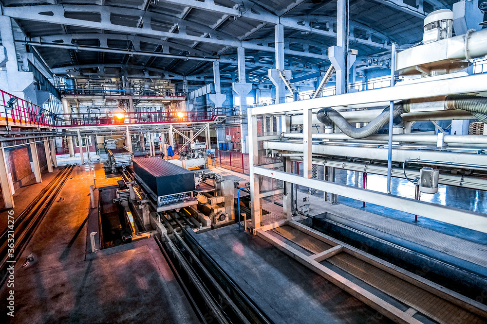 process of producing aerated concrete blocks at factory