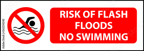 NO SWIMMING ALLOWED DO NOT SWIM BANNED PROHIBITED DEEP WATER FLASH FLOODS RISK NOTICE WARNING SIGN VECTOR ILLUSTRATION EPS