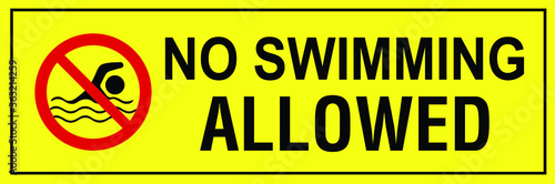 NO SWIMMING ALLOWED DO NOT SWIM BANNED PROHIBITED DEEP WATER FLASH FLOODS RISK NOTICE WARNING SIGN VECTOR ILLUSTRATION EPS