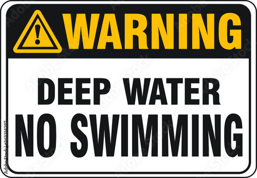NO SWIMMING ALLOWED DO NOT SWIM BANNED PROHIBITED DEEP WATER FLASH FLOODS RISK NOTICE WARNING SIGN VECTOR ILLUSTRATION EPS