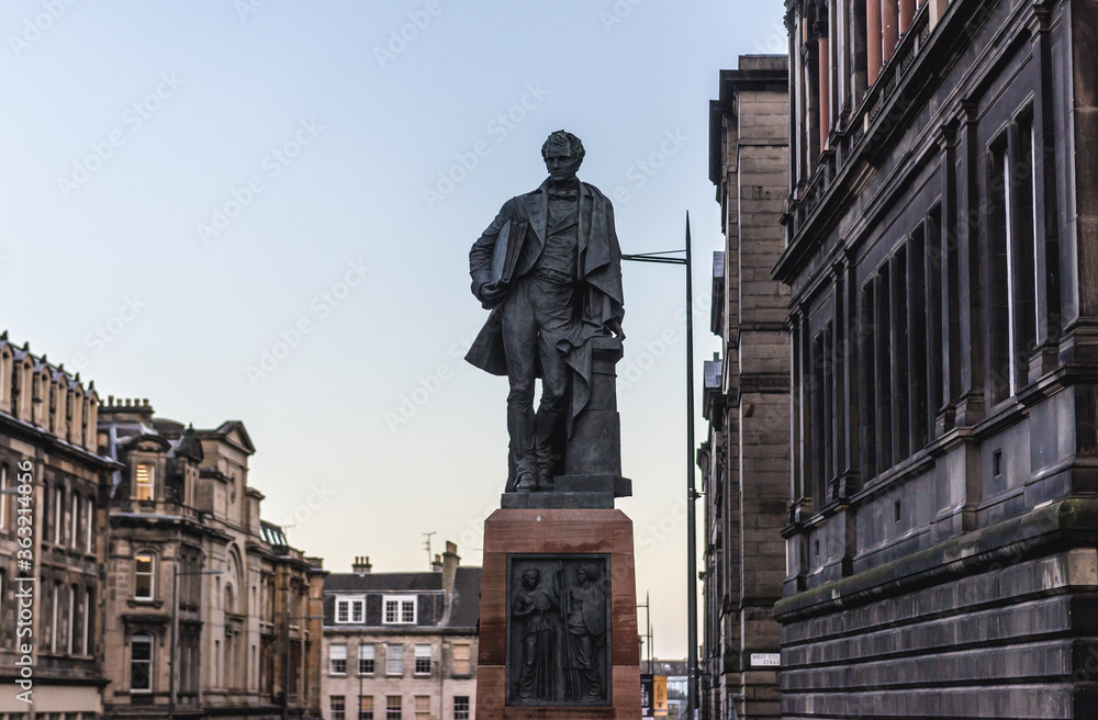 Statue of William Henry Playfair in front of National Museum of Scotland in Edinburgh city, UK