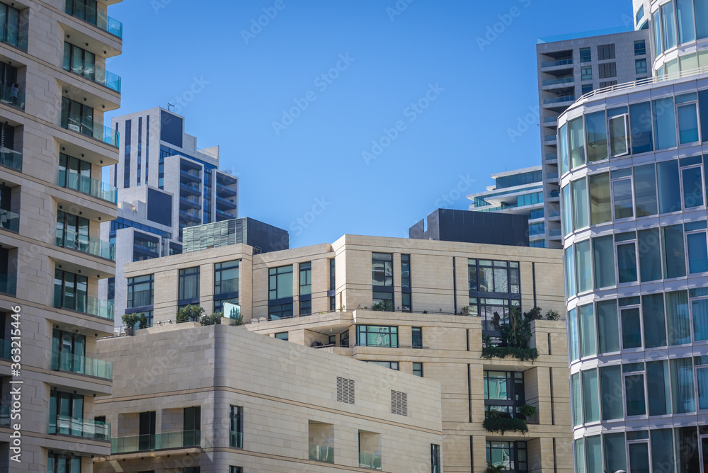 Newly built apartment buildings in Beirut, capital city of Lebanon