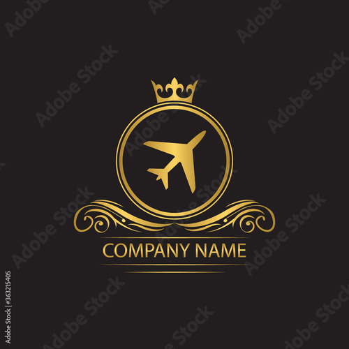airline logo template luxury royal vector travel company decorative emblem with crown	
