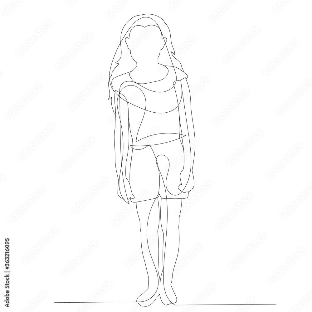 isolated, continuous line drawing of a little girl isolated, continuous line drawing of a little girl