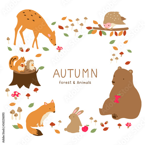 秋　動物　イラスト　フレーム