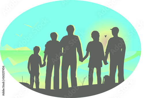 Big family in the campaign looks into the distance - Family Camping