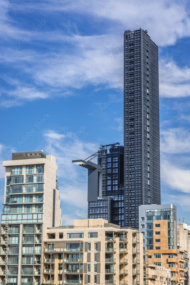 Exterior view of Quasar Tower building in downton of Beirut, capital city of Lebanon