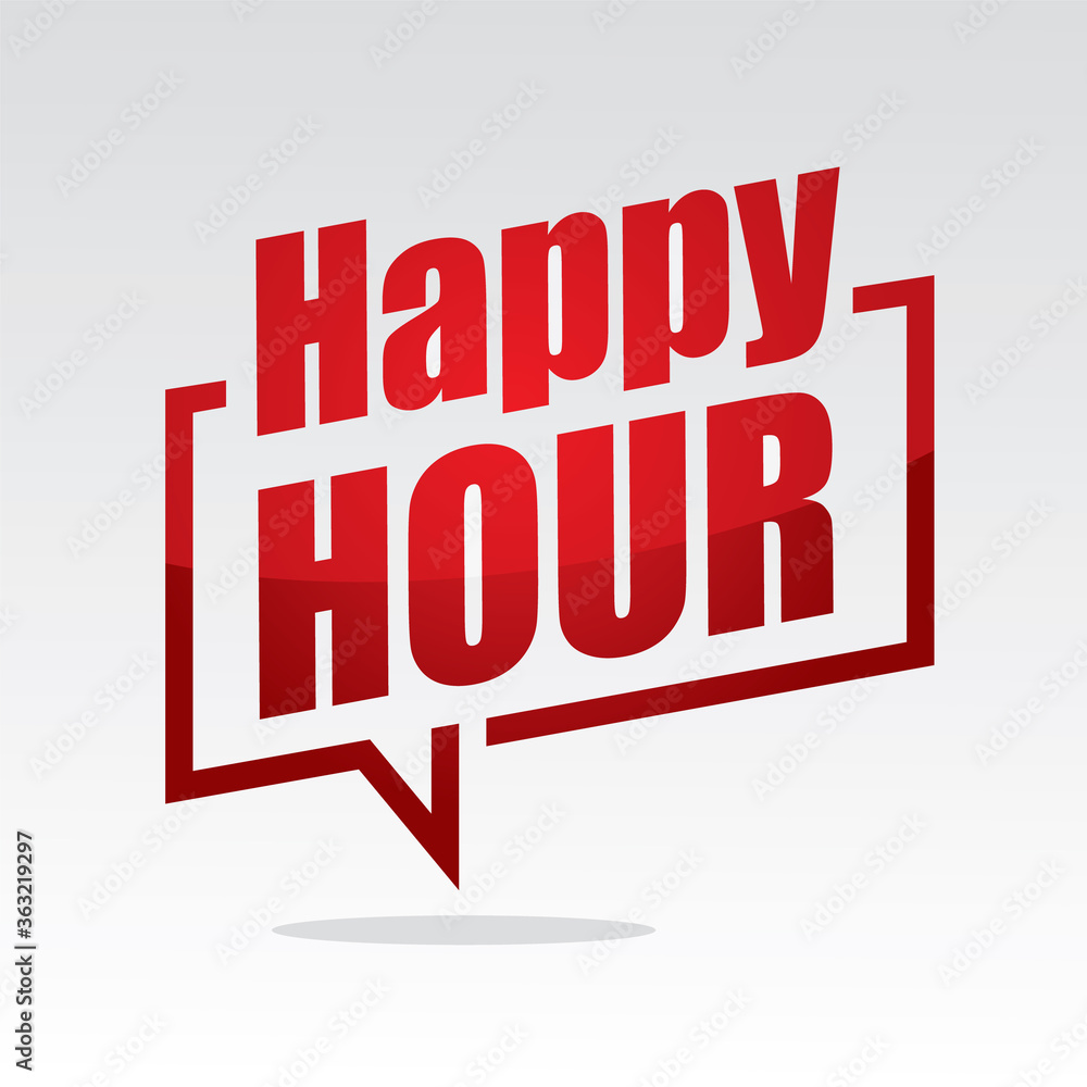 Happy hour in speech brackets red color with isolated background Happy hour in speech brackets red color with isolated background